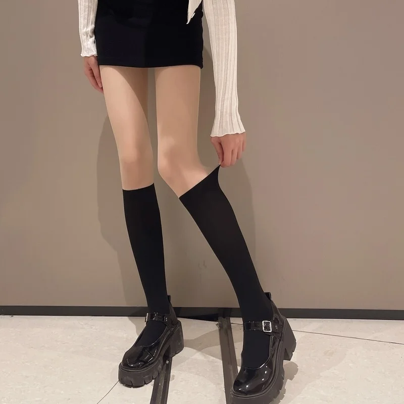 360D сексуальные женские колготки ниже колена с двойной полосой прозрачные черные