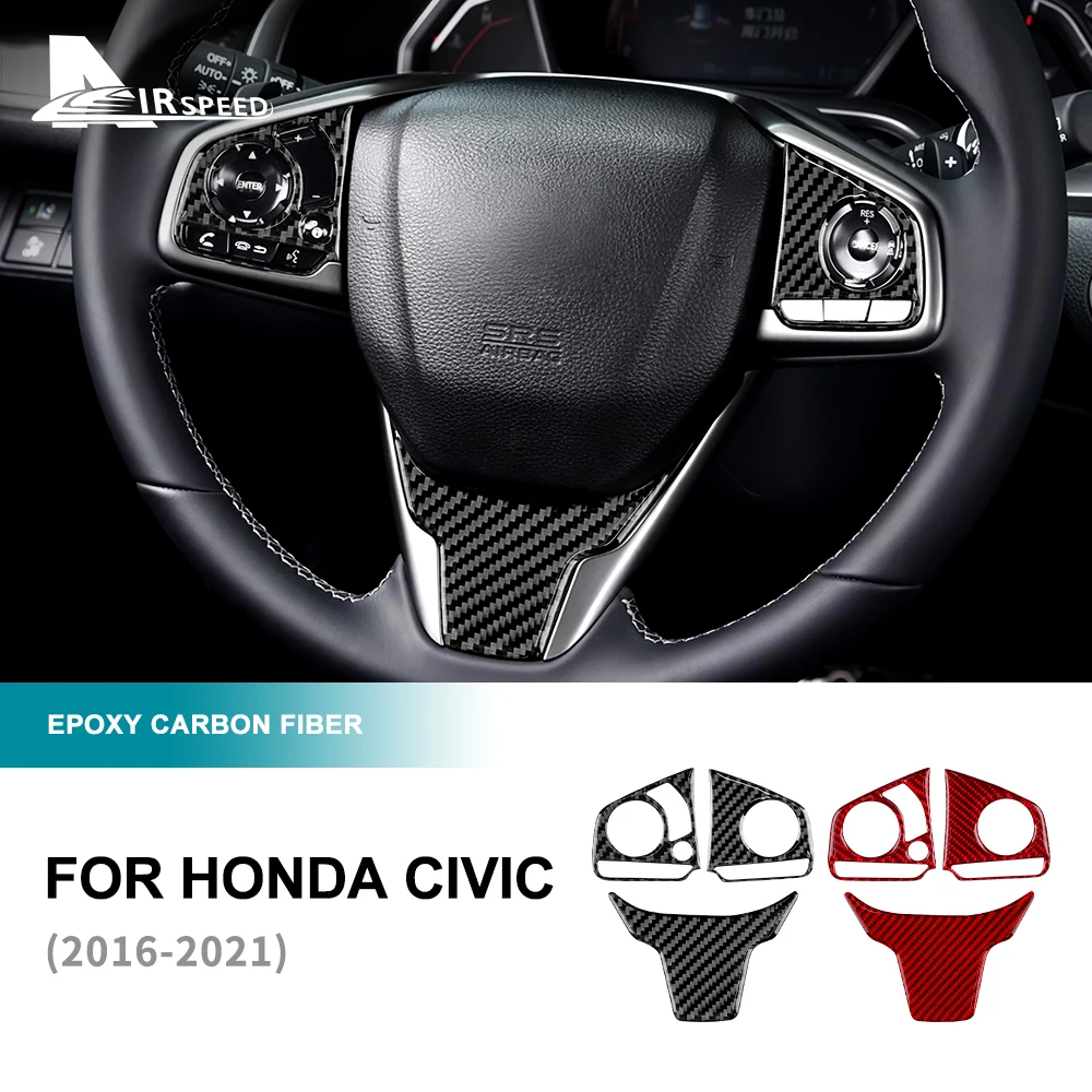 Фото Наклейка из настоящего углеродного волокна для Honda Civic 10, 2016, 2017, 2018, 2019, 2020, 2021, панель рулевого колеса, аксессуары для внутренней отделки №1