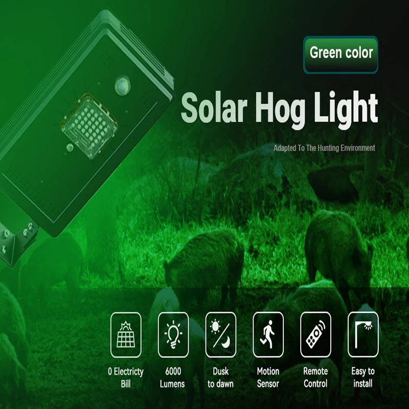ACMESHINE Aluminum 2000LM Solar Green Hunting Light Solar Hog Light Feeder Led Lighting With Motion Sensor Outdoor Cordless Lamp