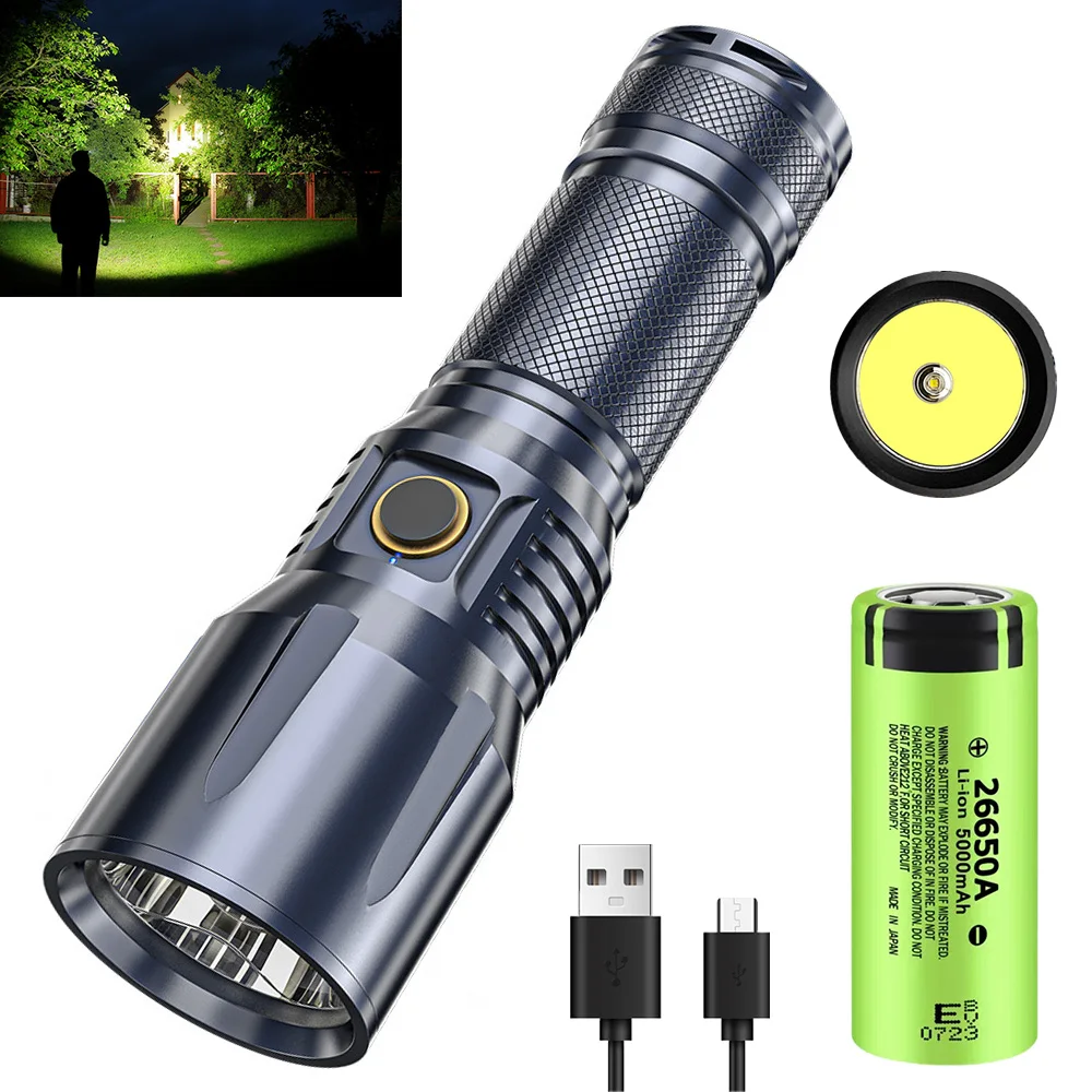 

Powerful LED Tactical Flashlight XPL-HI 2000lm USB Rechargeable 18650 or 26650 Battery Waterproof Torch with Power Indicator