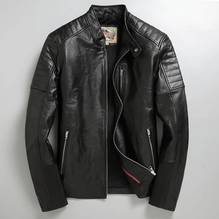 

new high quality 2023 luxury brand real sales.Classic casual men sheepskin jacket.black genuine coat.rider slim soft leather clo