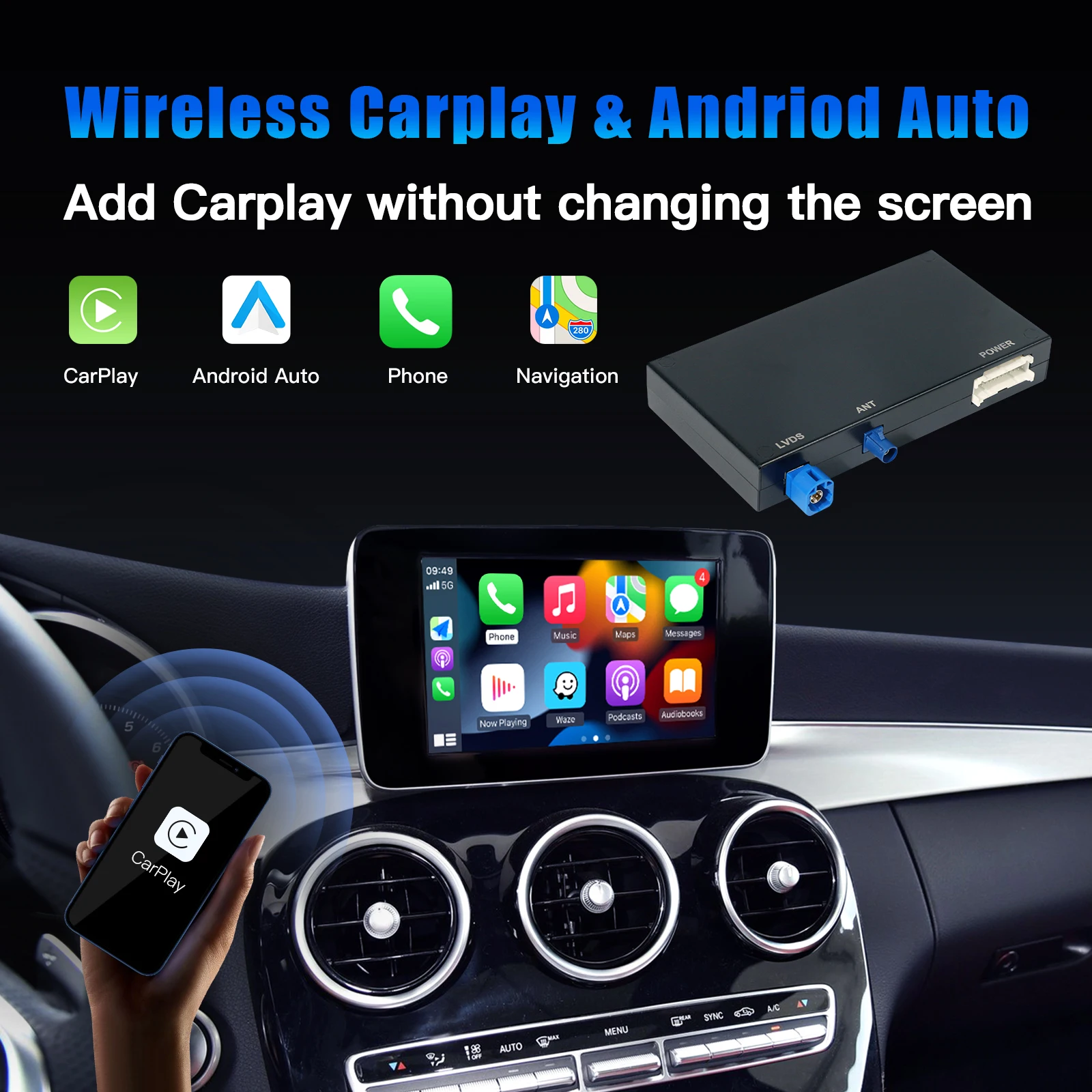Фото CARABC для Mercedes Benz NTG4.5 4.7 System A B C CLA CLS GLA GLK SLK ML GL Беспроводной адаптер CarPlay Android Auto Module №5