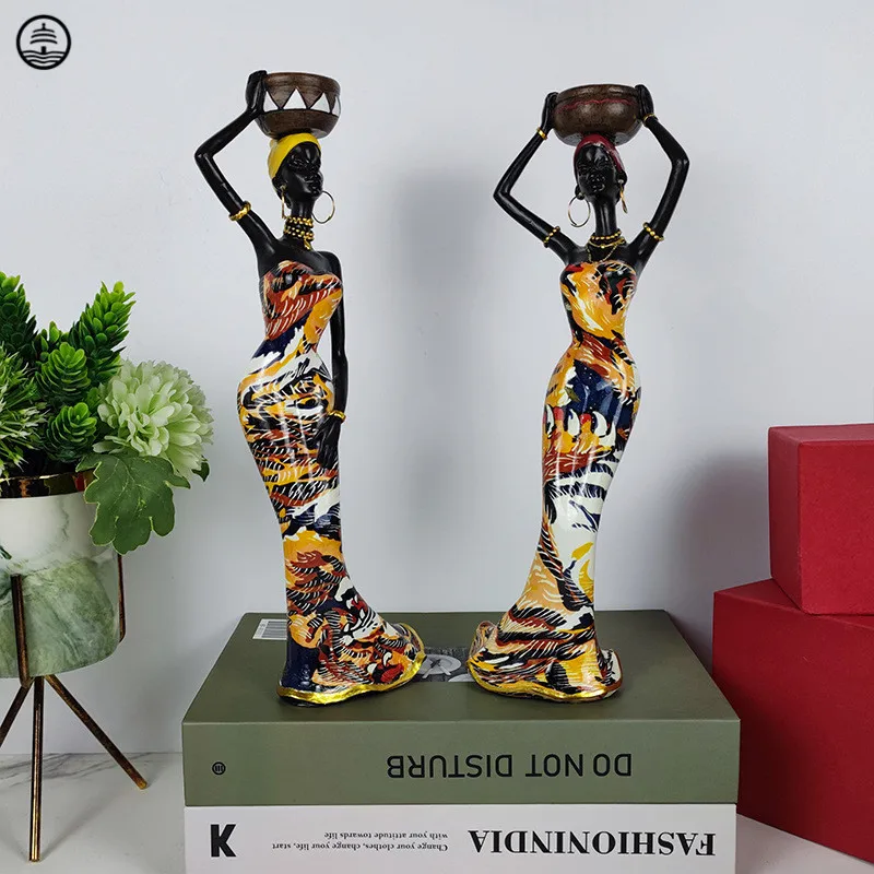 

Africa Girls Candlestick Sculpture Abstract Graffiti Figure Statue Creative Retro Figurines Resin Crafts Home Decor Accessories