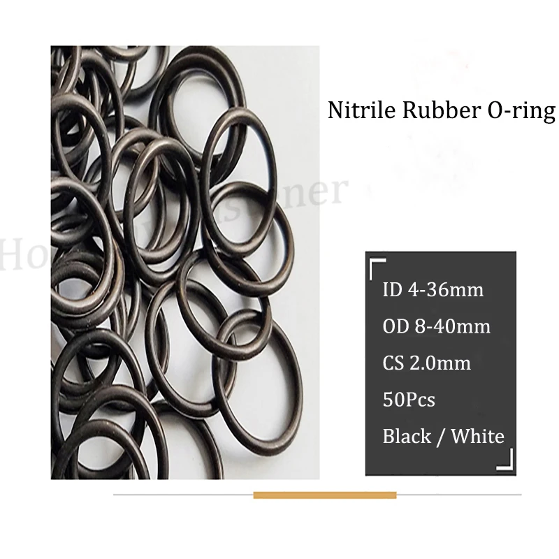 

50 Pcs CS 2.0mm Nitrile Rubber / Silicone O-ring ID 4-36mm Good Elasticity Temperature Resistance Wear-resistant Preservative