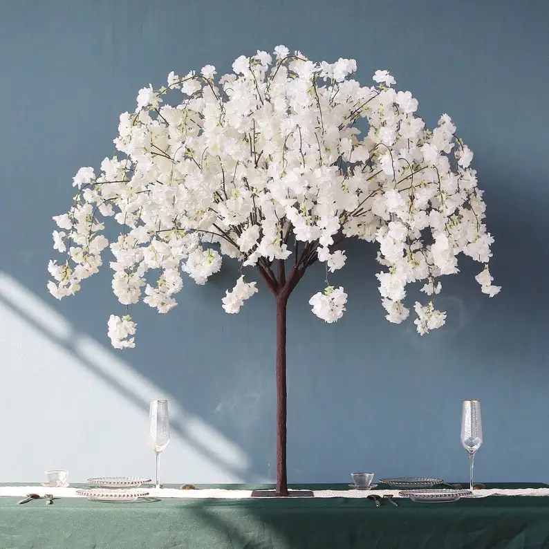

Custom Indoor Little Fake Flower Tree White Pink Wedding Table Centerpiece Decor Artificial Sakura Cherry Blossom Trees