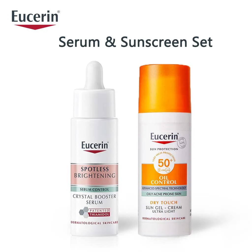 

2PCS Eucerin Oil Control Sunscreen 50ml & Spotless Brightening Booster Serum 30ml Diminish Dark Pigment Spots Whitening Care Set