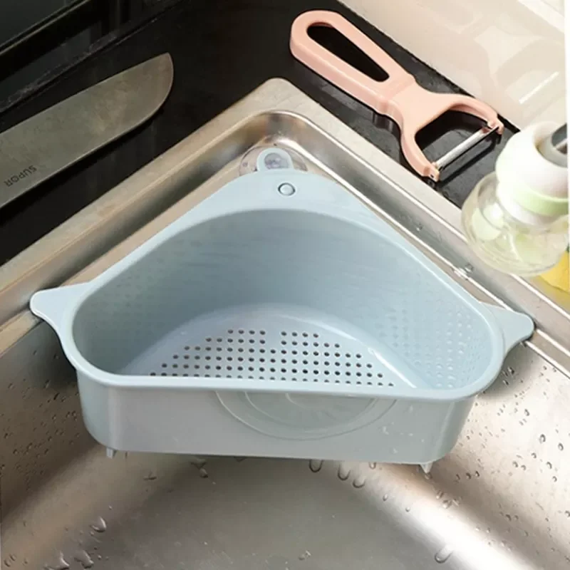 

NEW2023 Kitchen Triangular Sink Strainer Drain Fruit Vegetable Drainer Sponge Rack Storage Tool Basket Suction Cup Sink Filter S
