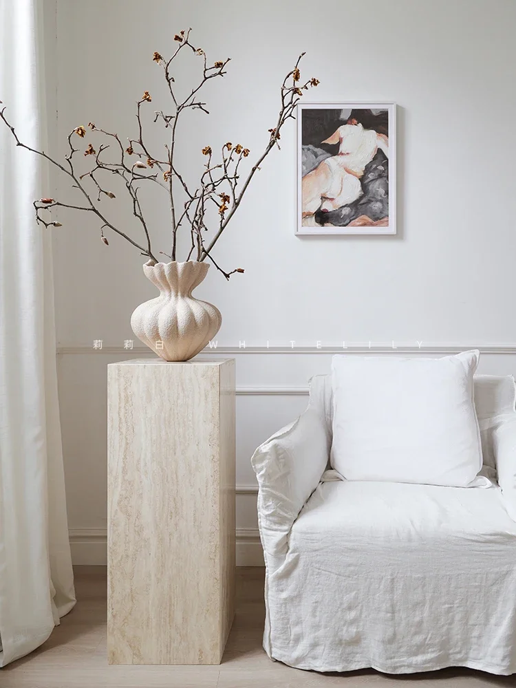 Белый античный травертин в виде лилии каменная стойка Мраморная основа