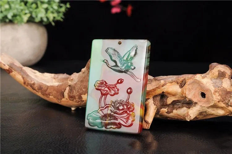 Фото Xinjiang Hetian Jade Color Jade Lotus Xianhe фирменный кулон для мужчин и женщин Золотой нефрит популярный кулон Lianke №4