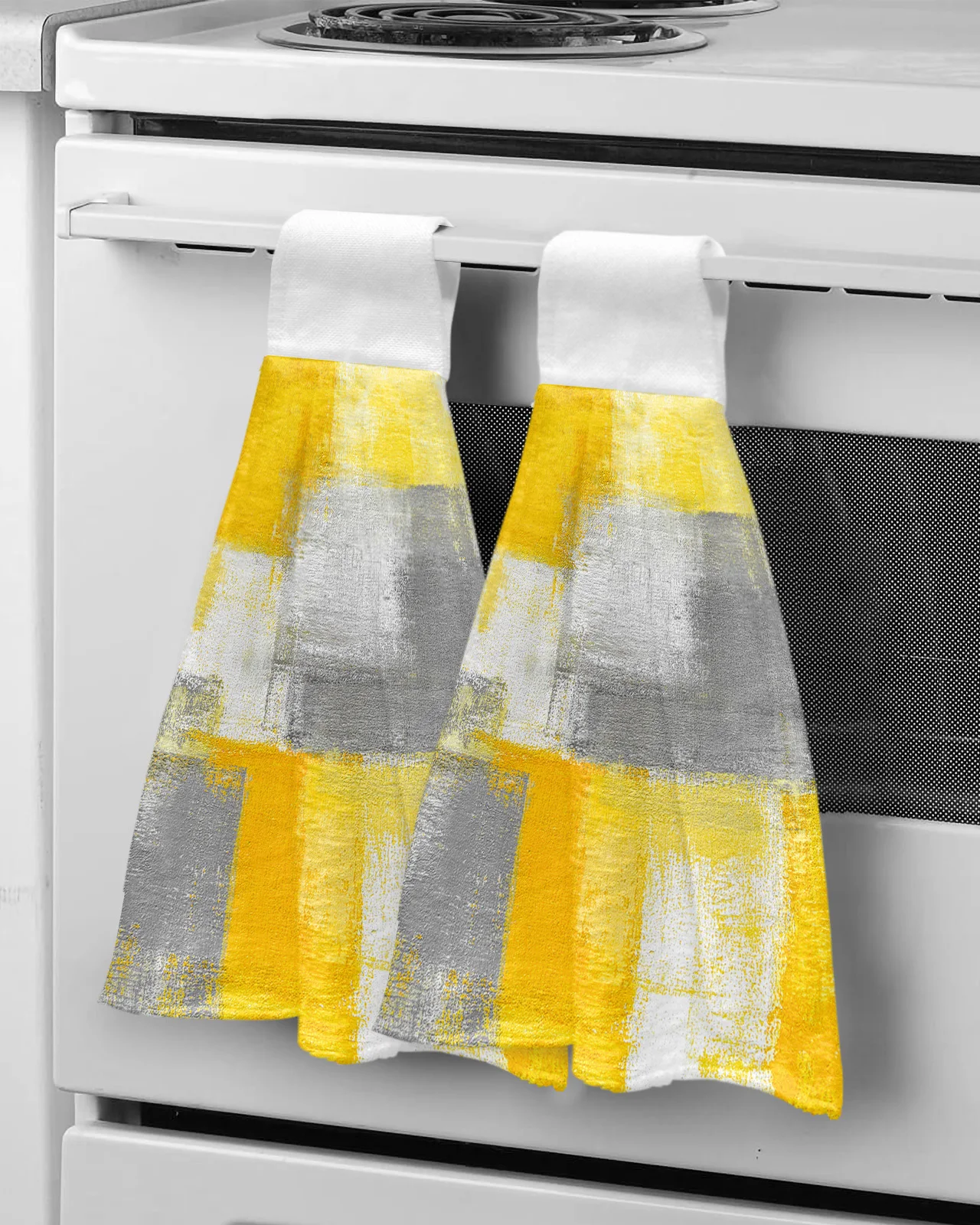 

Абстрактная желтая ручная салфетка с геометрическим рисунком, салфетка для мытья рук, подвесная впитывающая ткань, кухонные принадлежности, аксессуары для ванной комнаты