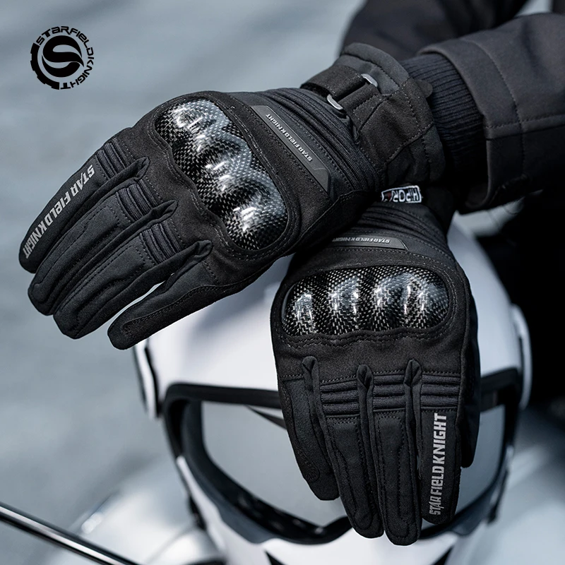 SFK Carbon Fiber Gloves Leather Motorcycle Gloves Waterproof Hard Shell Knuckle Protection Riding Gloves Touch Screen Skate enlarge
