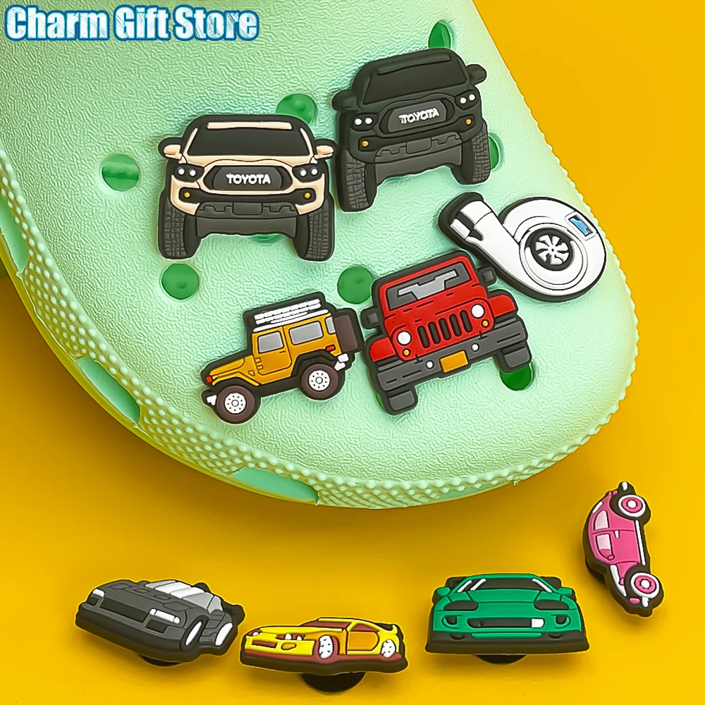 1pcs Turbine Croc Charms SUV Sports Cars Shoe Charms for Croc Classic Car Clog Pin Garden Sandal Shoe Decorations