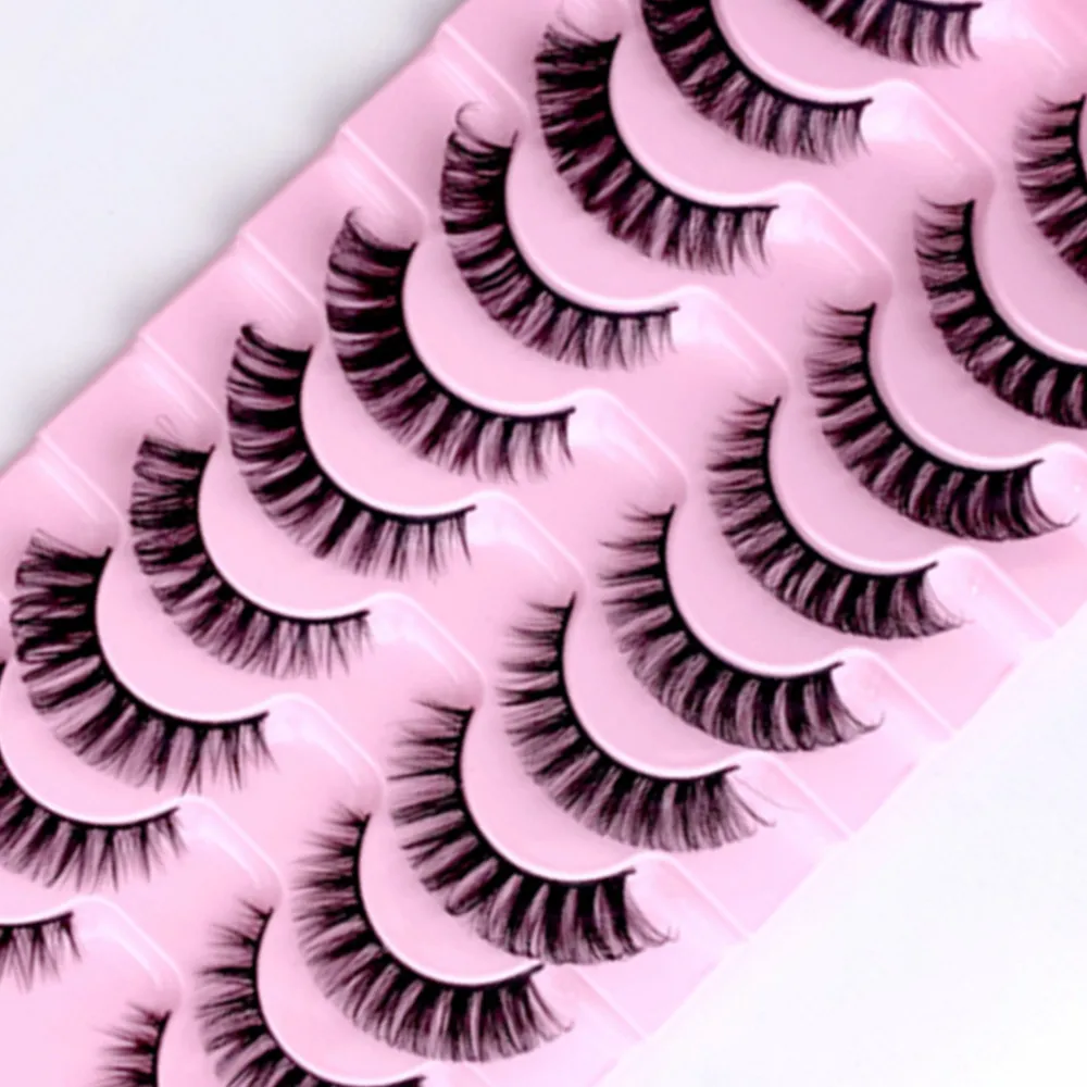 

3D Fake Eyelashes Fluffy Russian Strip Lashes False Eyelashes Natural Look Lashes D Curly Wispy Faux Mink Lashes 10 Pairs