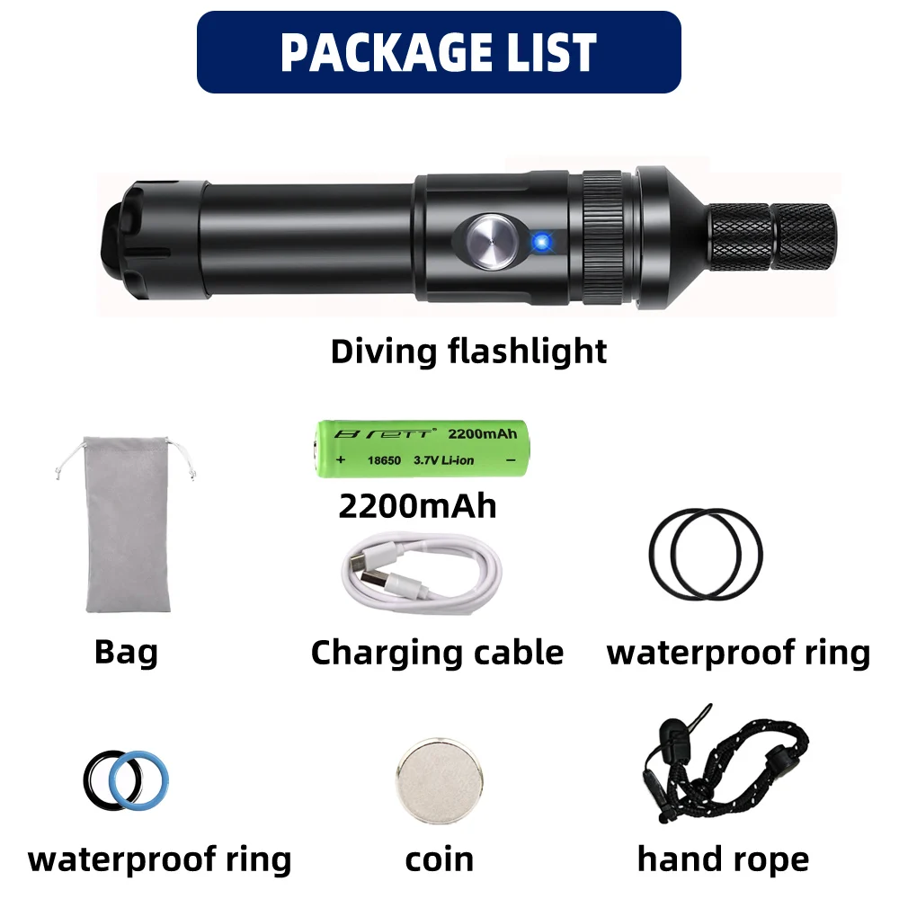 BRETT Подводный фонарик для дайвинга 100 м
