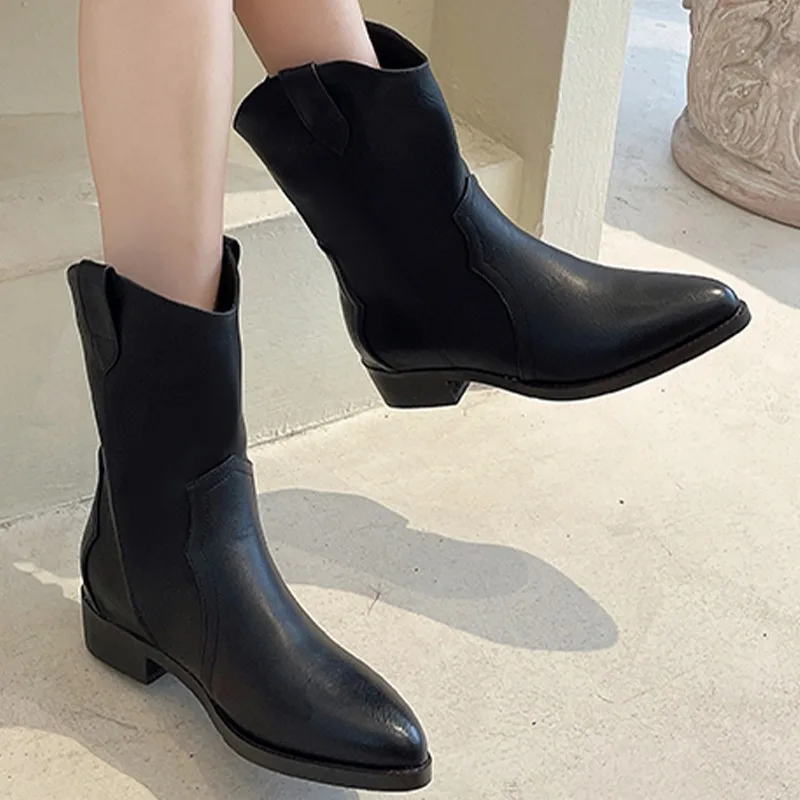

Women Mid Calf Chelsea Long Boots Mid Heels Winter Chunky Walking Shoes Fad 2024 New Luxury Goth Gladiator Pumps Designer Botas