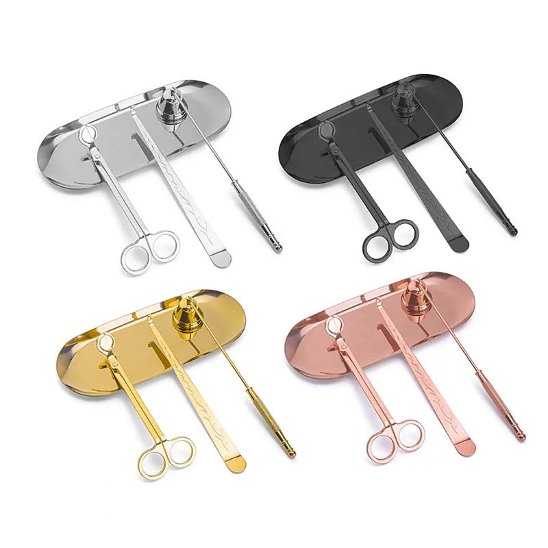 

4pcs/set Candle Stainless Steel Snuffer Trimmer Hook Tray Dipper Candle scissors Accessory Extinguisher Flame Home Decoration