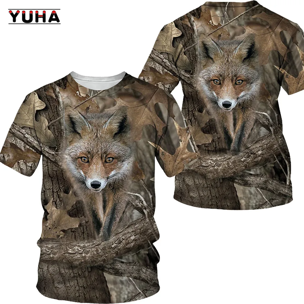 Camouflage hunting animals wild boar/fox  3D T-shirt summer leisure men's T-shirt fashion street women's pullover short sleeve j