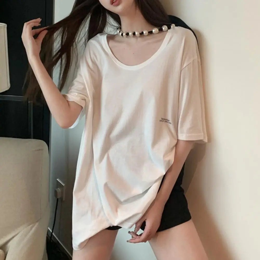 

Women Casual T-shirt O-Neck Short Sleeve Breathable Tee Shirt Women Solid Color Loose Pullover Top Female Clothing Streetwear