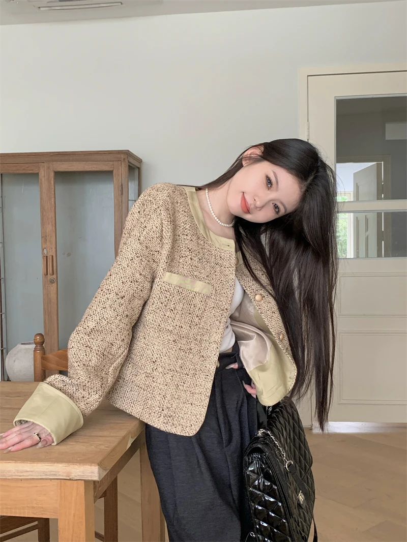 Винтажный женский плащ с цветными блоками круглый вырез короткая куртка