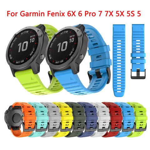 Силиконовый ремешок 20, 22, 26 мм для часов Garmin Fenix 6 Pro 6X 6X 7 7X 7S Pro Fenix 8 5X 5 5s Plus Epix Gen2 965 955 D2 3HR QuickFit