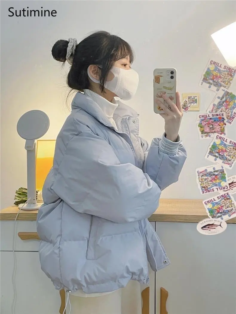 Winter Coat Women Pockets Zipper Loose and Sweet Coat for Women In Winter Cotton Padded Jacket Office Lady Button Winter Clothes