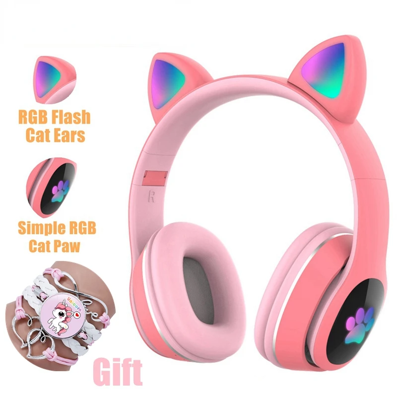 Auriculares inalámbricos con orejas de gato para niños y niñas, audífonos estéreo...