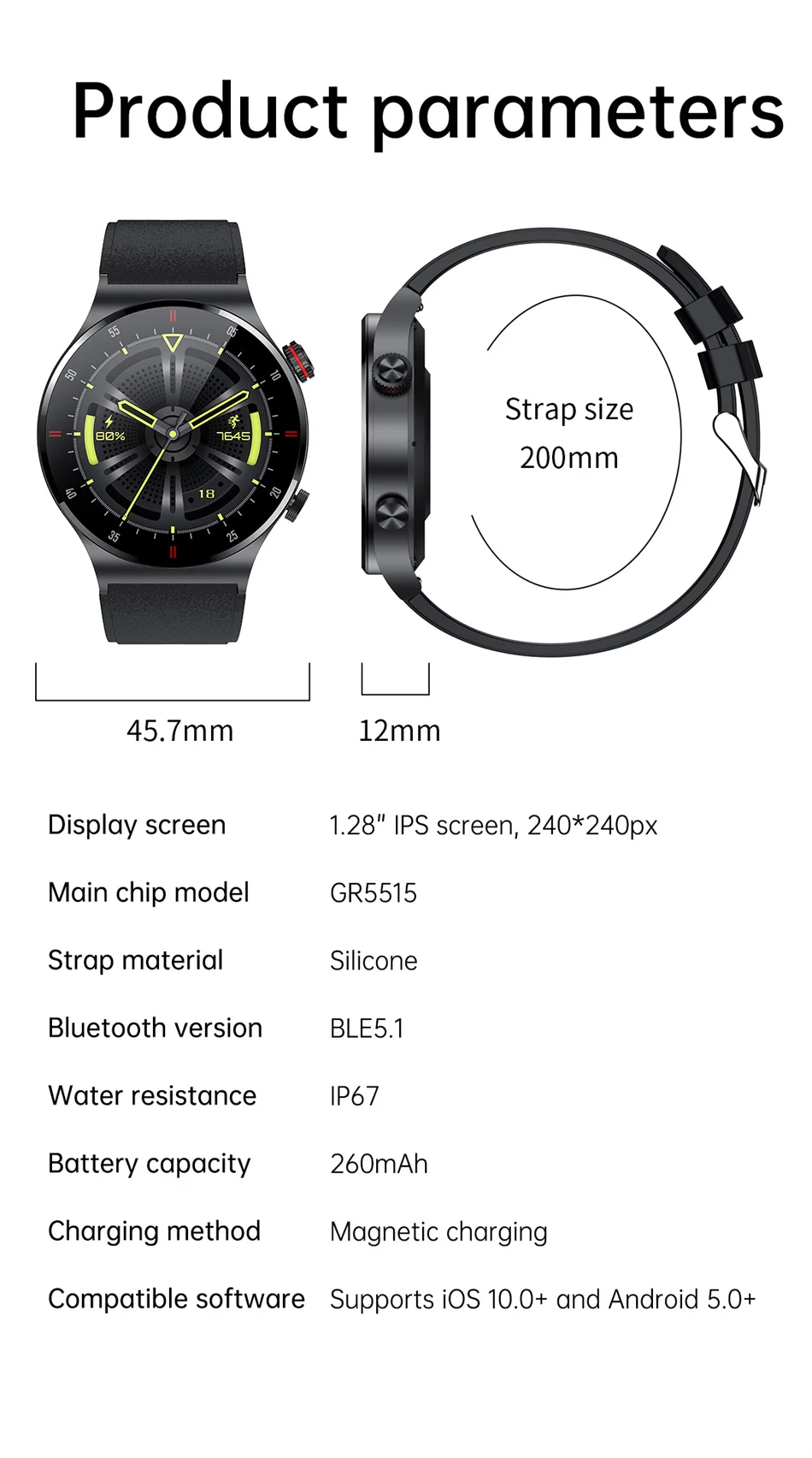 Фото Для POCO X5 Pro Motorola Moto G04s Realme SmartWatch Мужские умные часы с сенсорным экраном и вызовом Водонепроницаемые часы с кровяным давлением и пульсометром №4