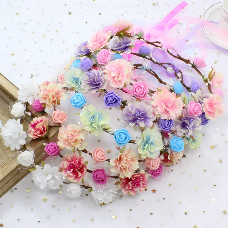 

13Colors Women Beach Head Ring Floral Hair Lady Girls Bride Boho Flower Wristband Floral Wreath Garlands Bohemia Beach Flower