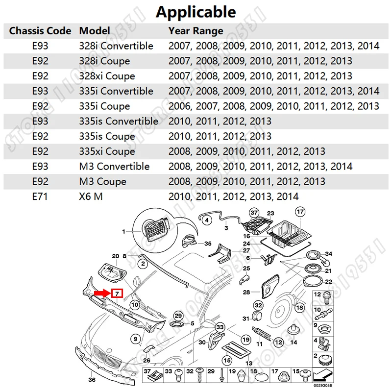 Для 2006-2014 E92 E93 BMW 328i 328xi 335i 335is 335xi M3 Крышка панели капота стеклоочистителя LHD 51717161033