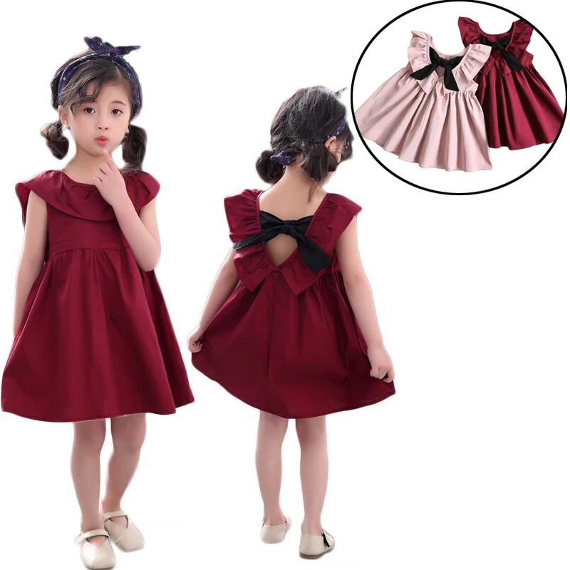 

Children Summer Children Wear Girls Sleeveless Pleated Backless Bow Dress Cotton Baby Korean Dress Baby Girls Backless Dress