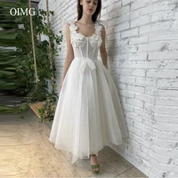 oimg fairy a line white wedding party dresses 3d flowers sash sweetheart ankle length formal gown with pockets robe de soiree