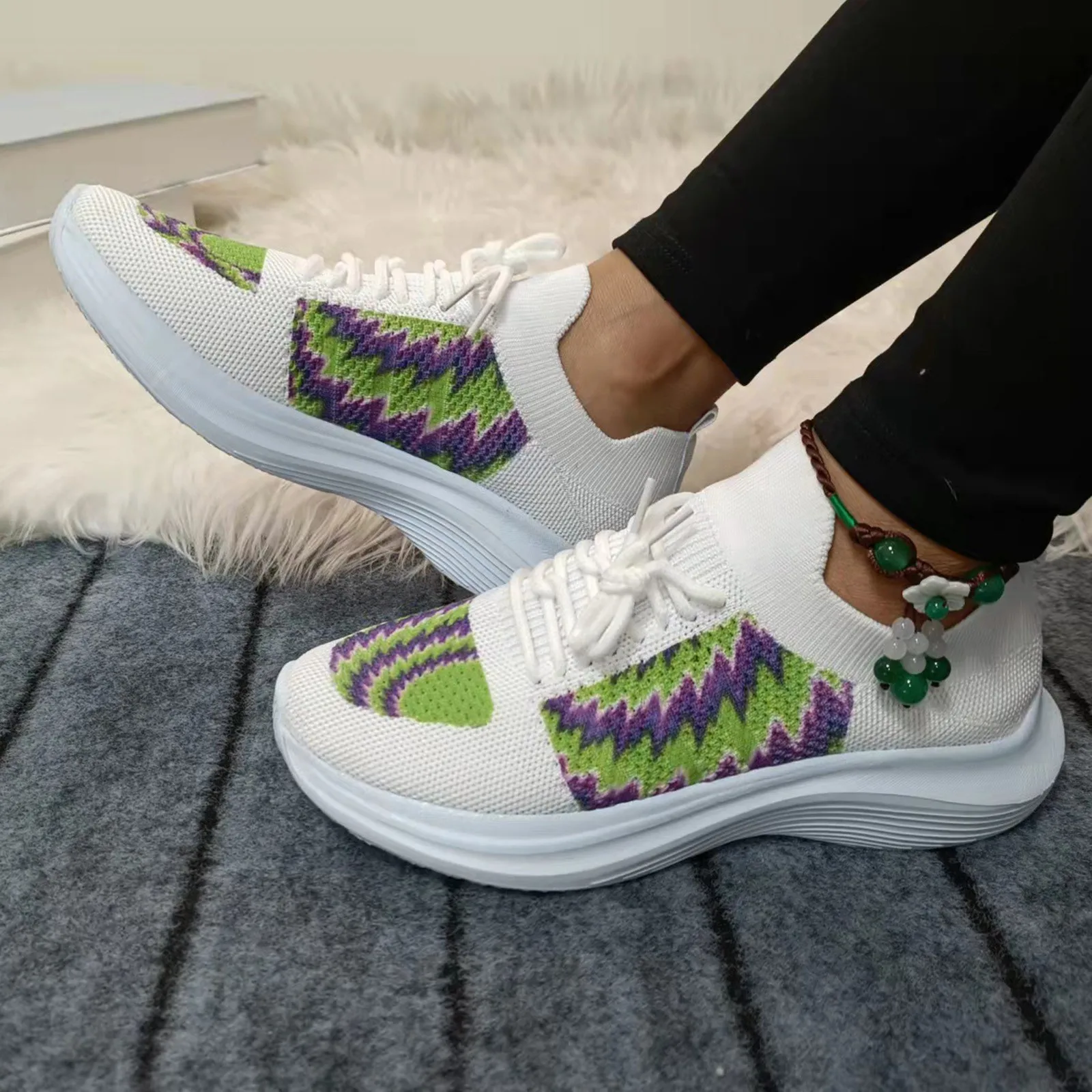 

2022 New Shoes Ladies Shoes Fashion Mesh Breathable Lace-up Flat Heel Casual Sneakers Casual Sneakers Women Platform Shoes