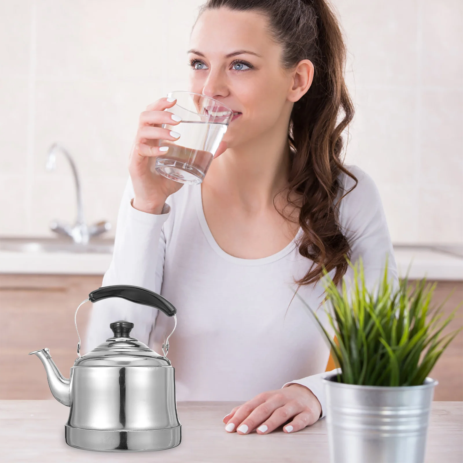 

Stainless Steel Tea Kettle Whistling Stovetop Kettles Camping Boiling Water Vintage Chocolate