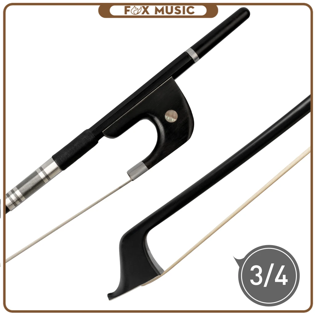 3/4 Double Bass Bow Round Stick With Premium Polished Ebony Frog Eyes Pearl Inlay German Style Upright Bow Fully Silver-lined