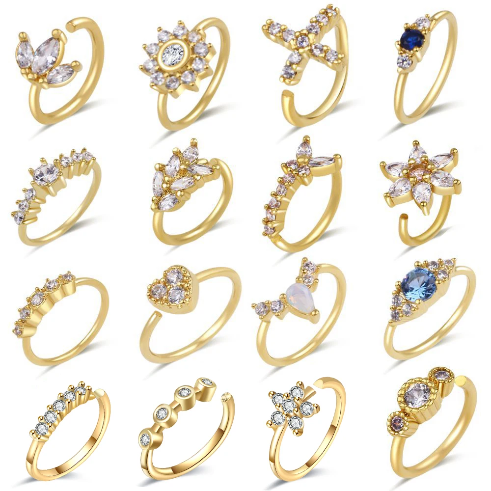 

1PC 8mm Colorfull Zircon Hoop Nose Rings Nose Clip Heart Flower Cross Open Bendable Helix Cartilage Nose Ring Piercing Jewelry