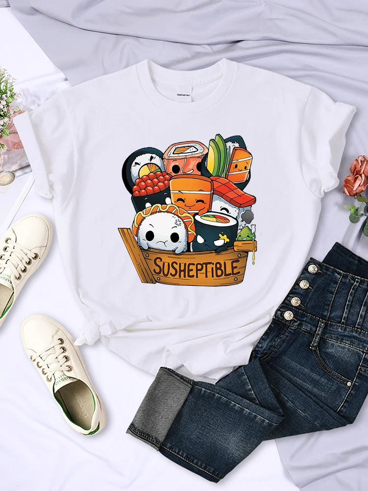 Женские футболки Kawaii с принтом вкусной еды и суши дышащая одежда модные стильные