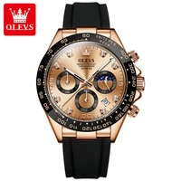 olevs fashion casual men luminous waterproof watch 2022 new mens rose gold dial luxury quartz watches silicone strap calendar