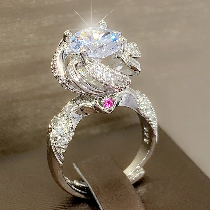 

Dazzle White CZ Zircon Rose Shape Bud Rings for Women Crystal Engagement Wedding Ring Bridal Jewelry Fashion Accessories