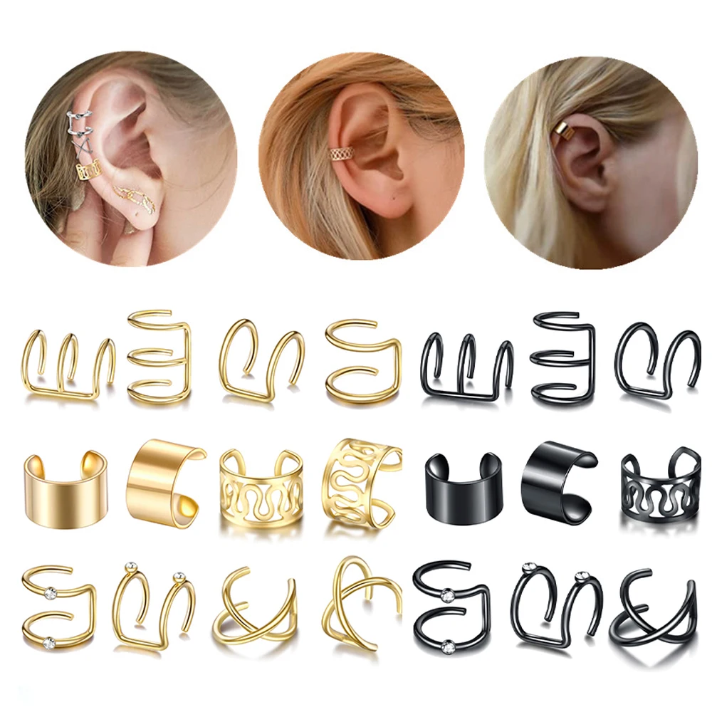 

12pcs/set Stainelss Steel Ear Cuffs Leaf Clip Earrings for Women Climbers No Piercing Fake Cartilage Earring Accessories