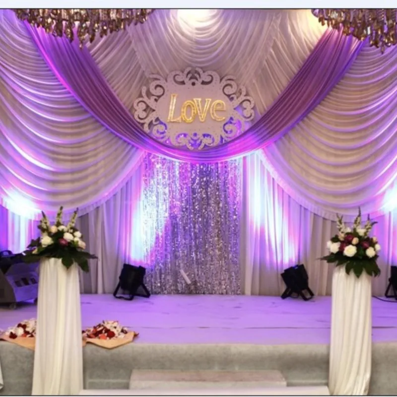 

20ft*10ft Wedding Backdrop With Swags Event And Party Fabric Beautiful Wedding Backdrop Curtains Including Middle Sequin