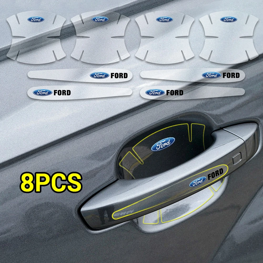 

8pcs Car Styling Door Bowl Handle Protector Stickers Accessories For Ford Fiesta Mondeo Fusion Explorer Escape Shelby Edge