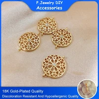 5pcs 18k gold plated micro inlay double hanging circular pattern charm bracelet link accessories diy material