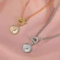 fashion queens head necklace vintage metal round brand clavicle chain short coin neck chain female pendant for women jewelry