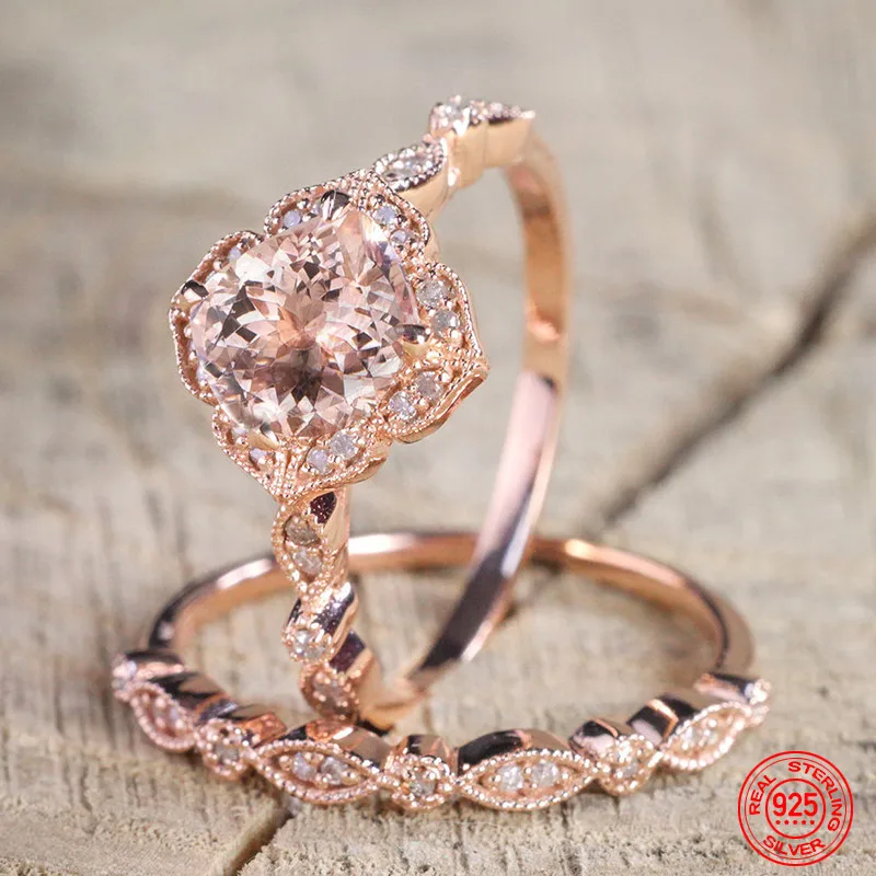 

925 Sterling Silver 18K Rose Gold CZ Rings For Women Wedding Jewelry Party Gift