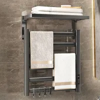 049HOME Electric Heating Towel Rack Thermostatic Heated Towel Rail Black White Energy Saving Towel Radiator Bathroom Accessories