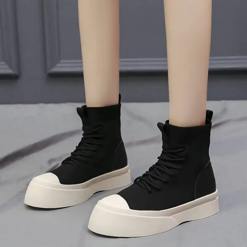 TOPHQWS Casual Women Ankle Boots 2022 Fashion Slip On Platform Sock Boots Autumn Winter Designer Shoes Women Punk Gothic Boots