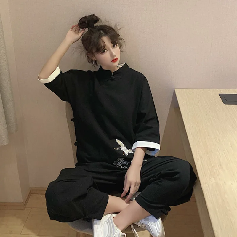 Китайские традиционные повседневные свободные женские топы Hanfu черные Харадзюку