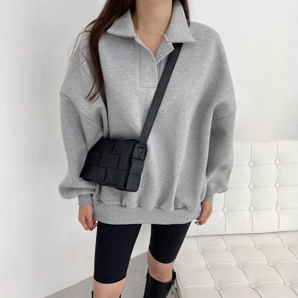 

Женская толстовка с длинным рукавом, однотонная Повседневная Свободная кофта с отложным воротником, в японском и корейском стиле, весна 2022