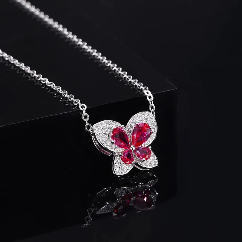 

Delicate Real Silver 925 Original Jewelry Lab Created Ruby Butterfly Pendant Necklace For Women Free Shipping Birthday Gift Girl