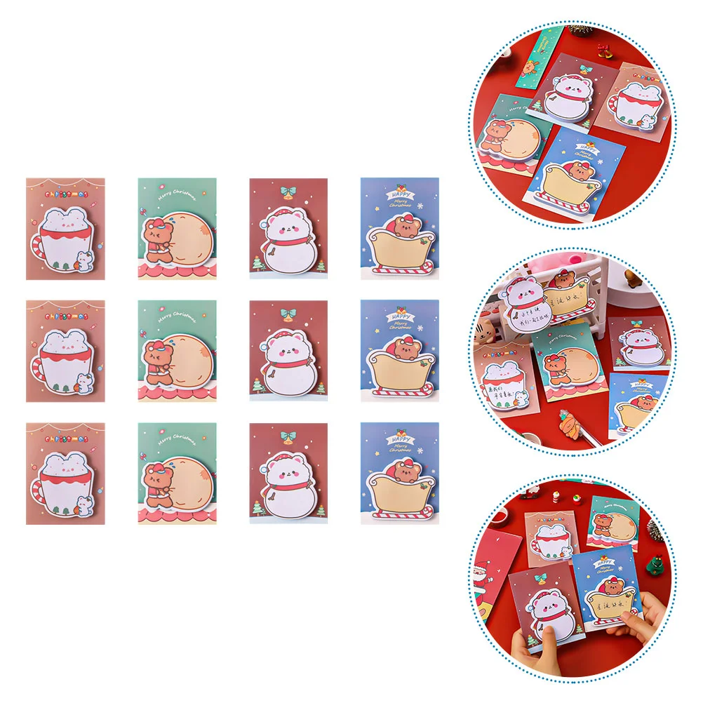

12 Pcs Christmas Sticky Notes Lovely Message Pad Sticker Memo Pads Stickers Paper Decors